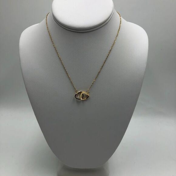 18K Gold Plated Women's Cubic Zirconia Dual Interlocking Heart Necklace Love - Picture 5 of 11